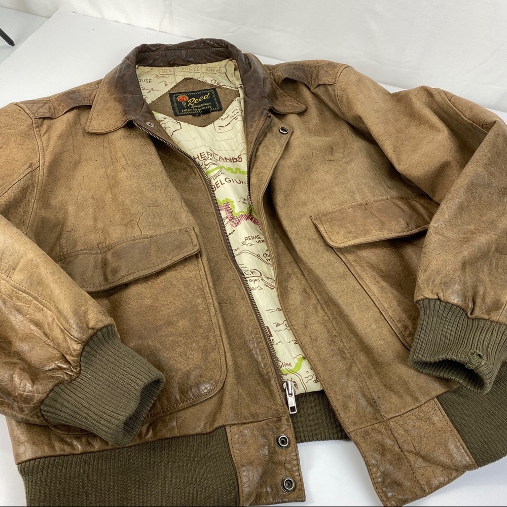Vintage Leather Bomber Jacket Reed SZ 46 XL - Picture 1 of 8